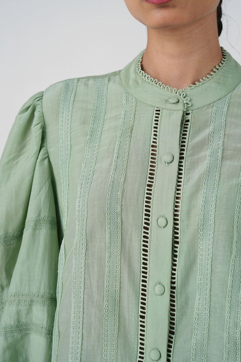 Anna Top-Mint cotton silk top and shirts by CORD in multi-color for women in Singapore