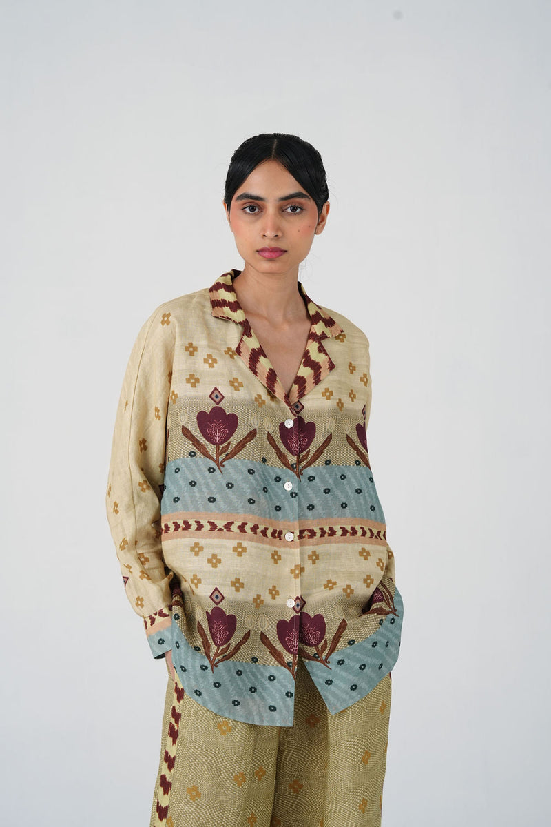 Lounge Shirt-Fresco linen top/shirt by CORD in multi-color for women in Singapore