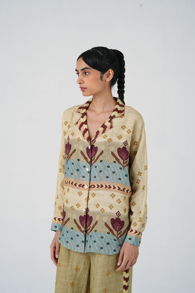 Lounge Shirt-Fresco linen top/shirt by CORD in multi-color for women in Singapore