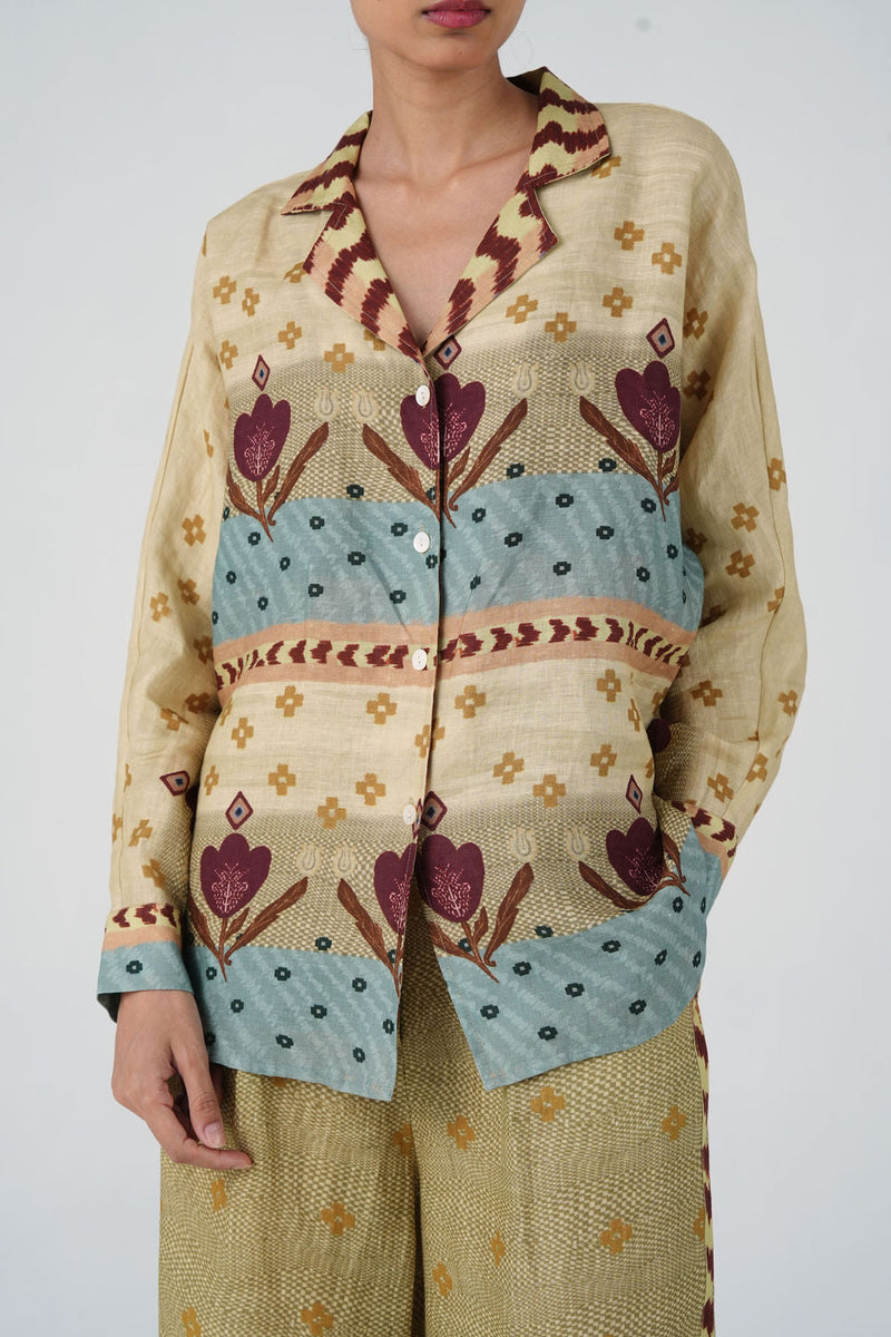 Lounge Shirt-Fresco linen top/shirt by CORD in multi-color for women in Singapore