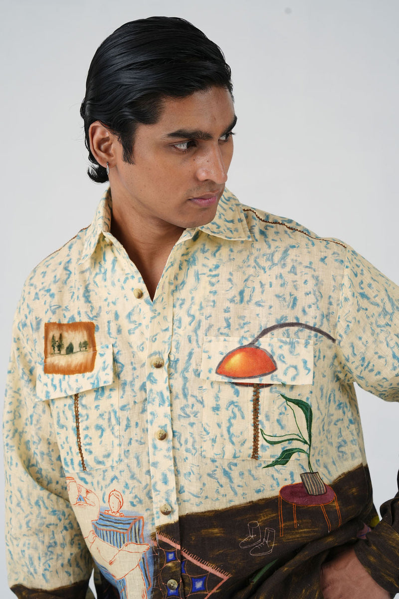 Hop Shirt-Comic Book linen shirt by CORD MEN in multi-color for men in Singapore