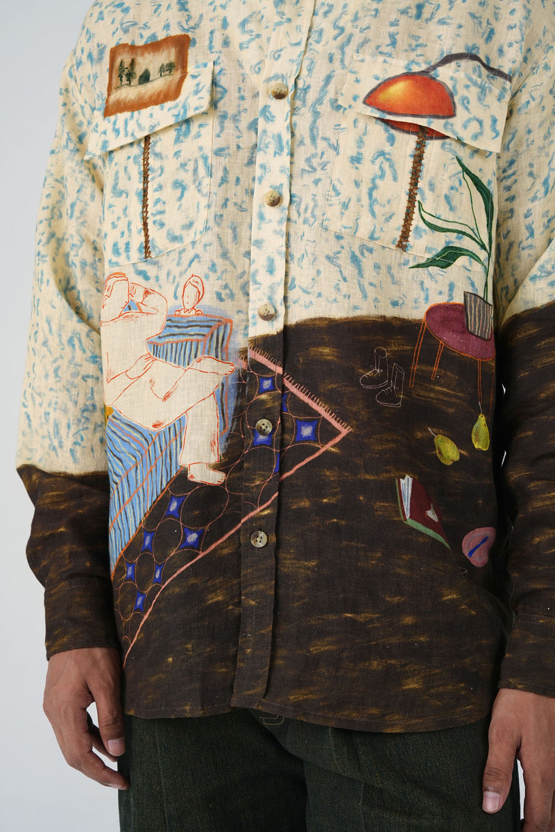 Hop Shirt-Comic Book linen shirt by CORD MEN in multi-color for men in Singapore