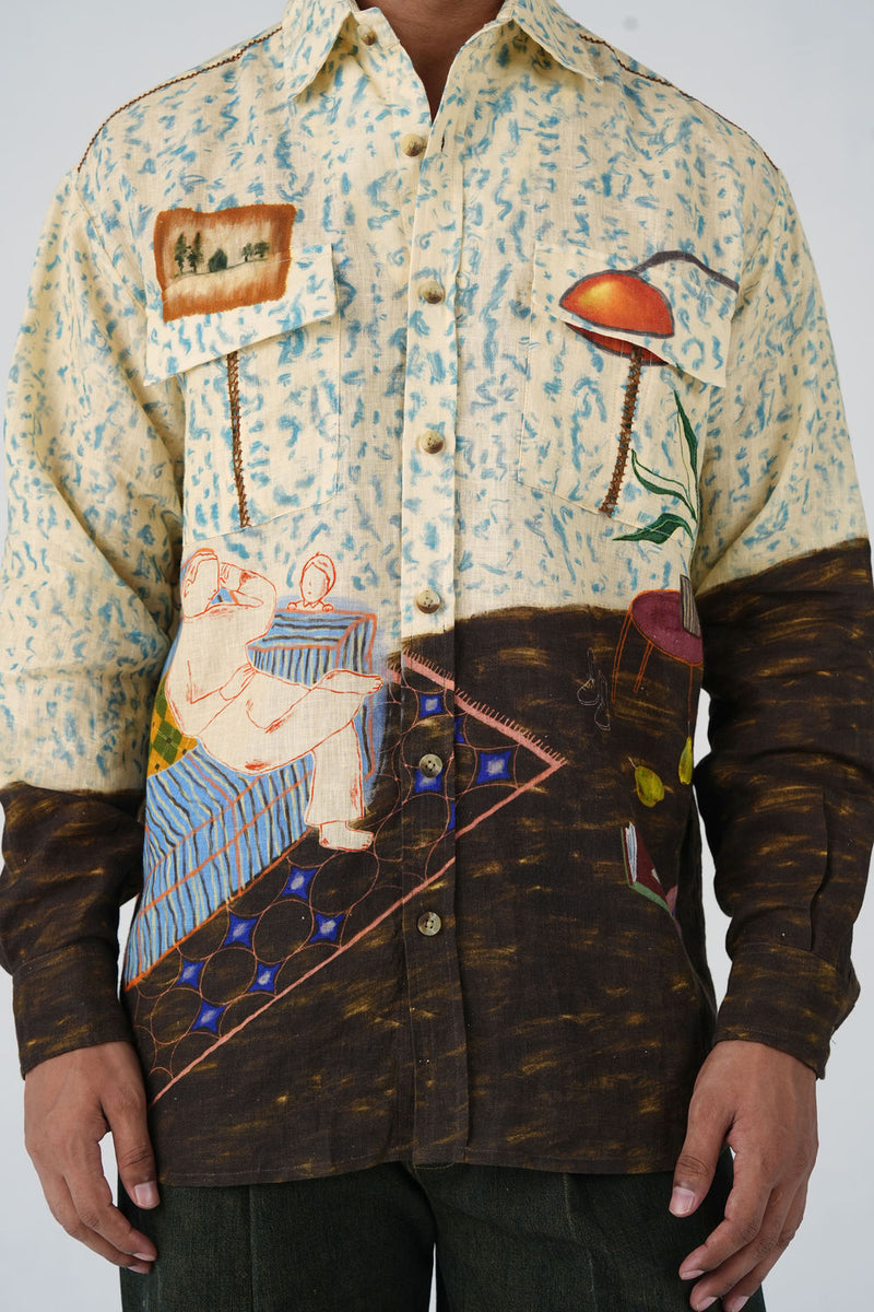 Hop Shirt-Comic Book linen shirt by CORD MEN in multi-color for men in Singapore