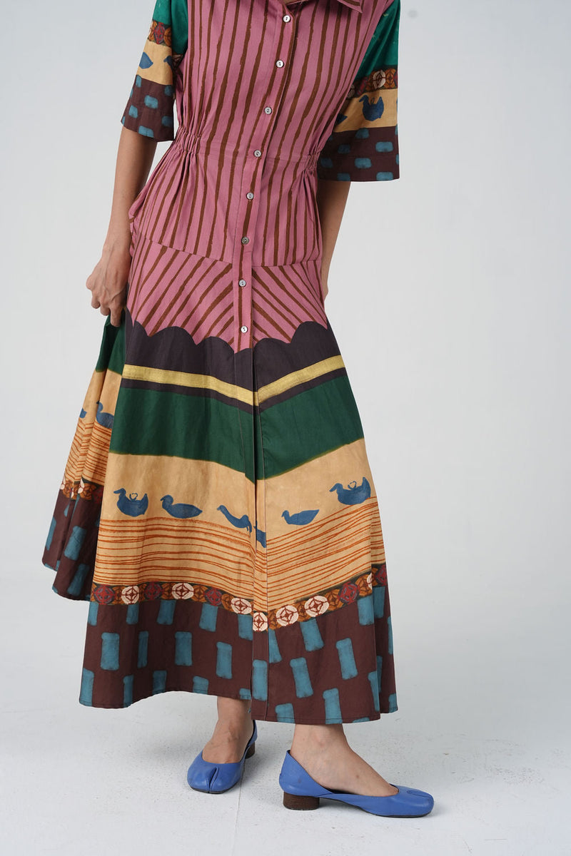 Amrai Dress-Fresco satin dress by CORD in multi-color for women in Singapore
