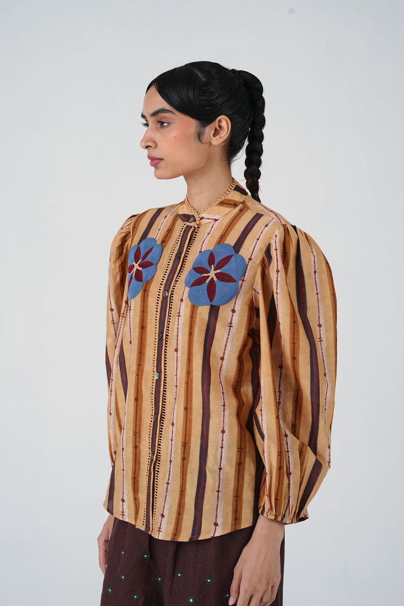 Anna Top-70'S Striper cotton silk top and shirts by CORD in multi-color for women in Singapore