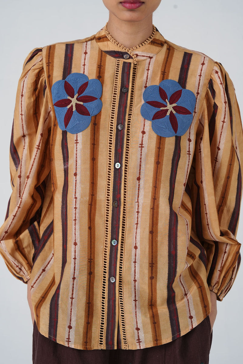 Anna Top-70'S Striper cotton silk top and shirts by CORD in multi-color for women in Singapore
