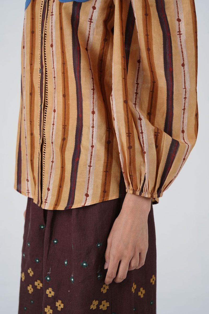 Anna Top-70'S Striper cotton silk top and shirts by CORD in multi-color for women in Singapore