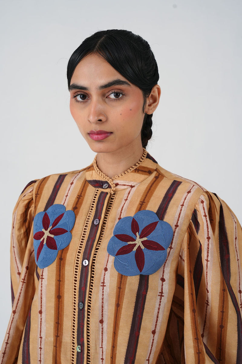 Anna Top-70'S Striper cotton silk top and shirts by CORD in multi-color for women in Singapore