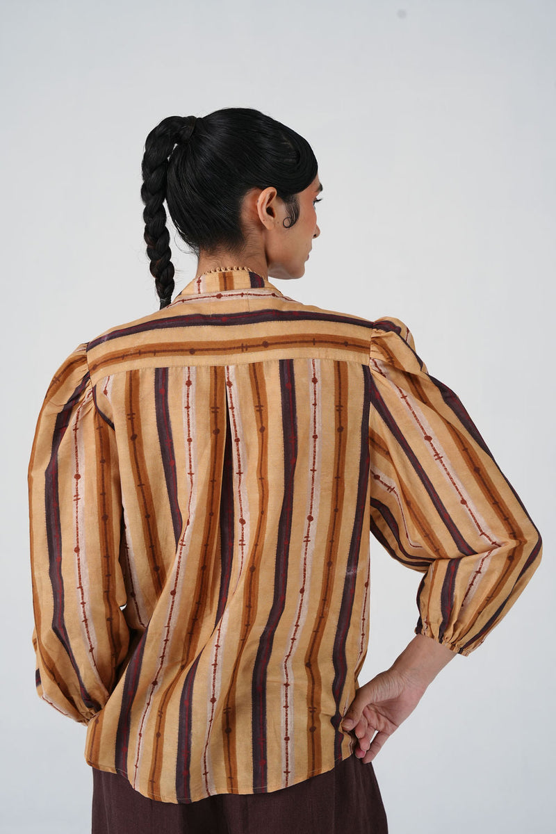 Anna Top-70'S Striper cotton silk top and shirts by CORD in multi-color for women in Singapore