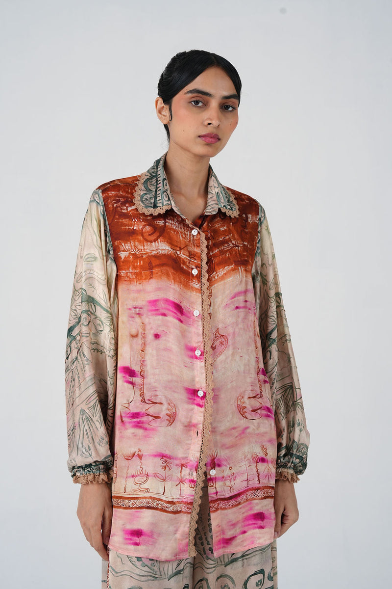 Moira Shirt-Sai satin top/shirt by CORD in multi-color for women in Singapore