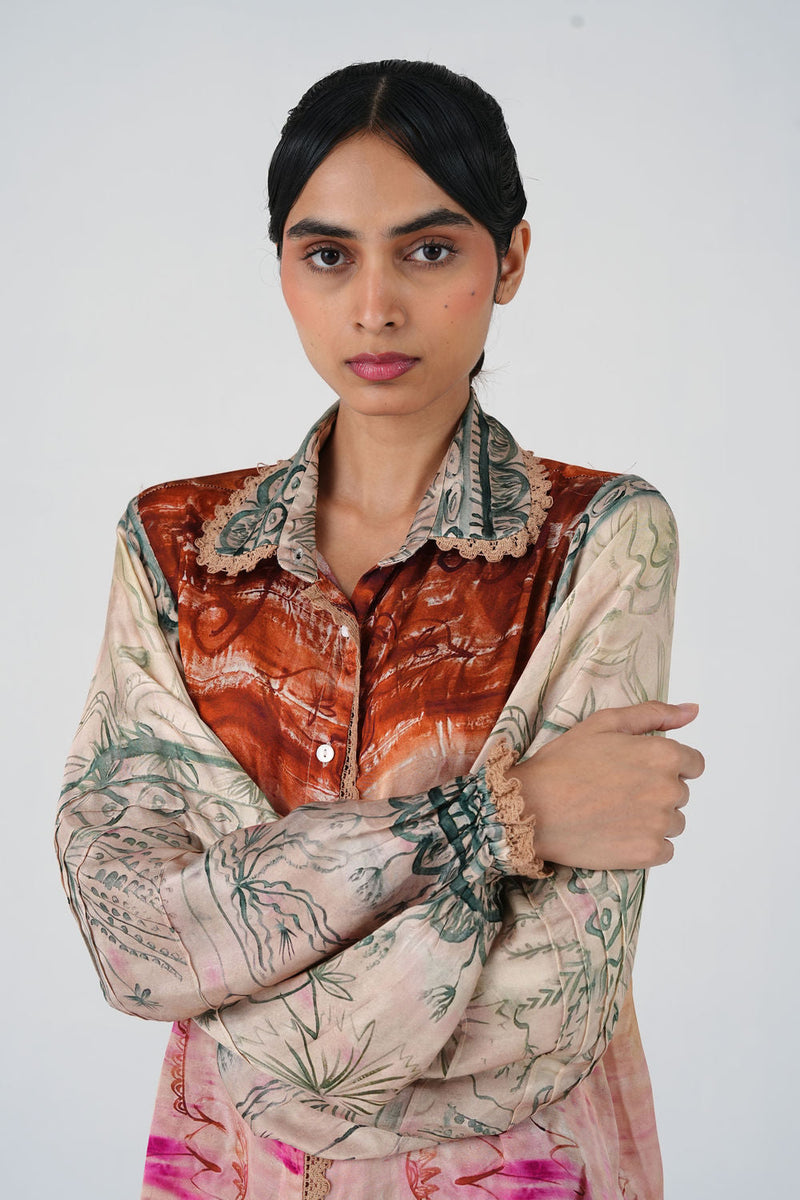 Moira Shirt-Sai satin top/shirt by CORD in multi-color for women in Singapore