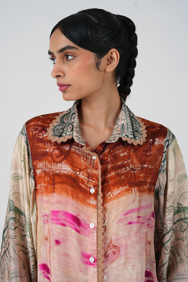 Moira Shirt-Sai satin top/shirt by CORD in multi-color for women in Singapore