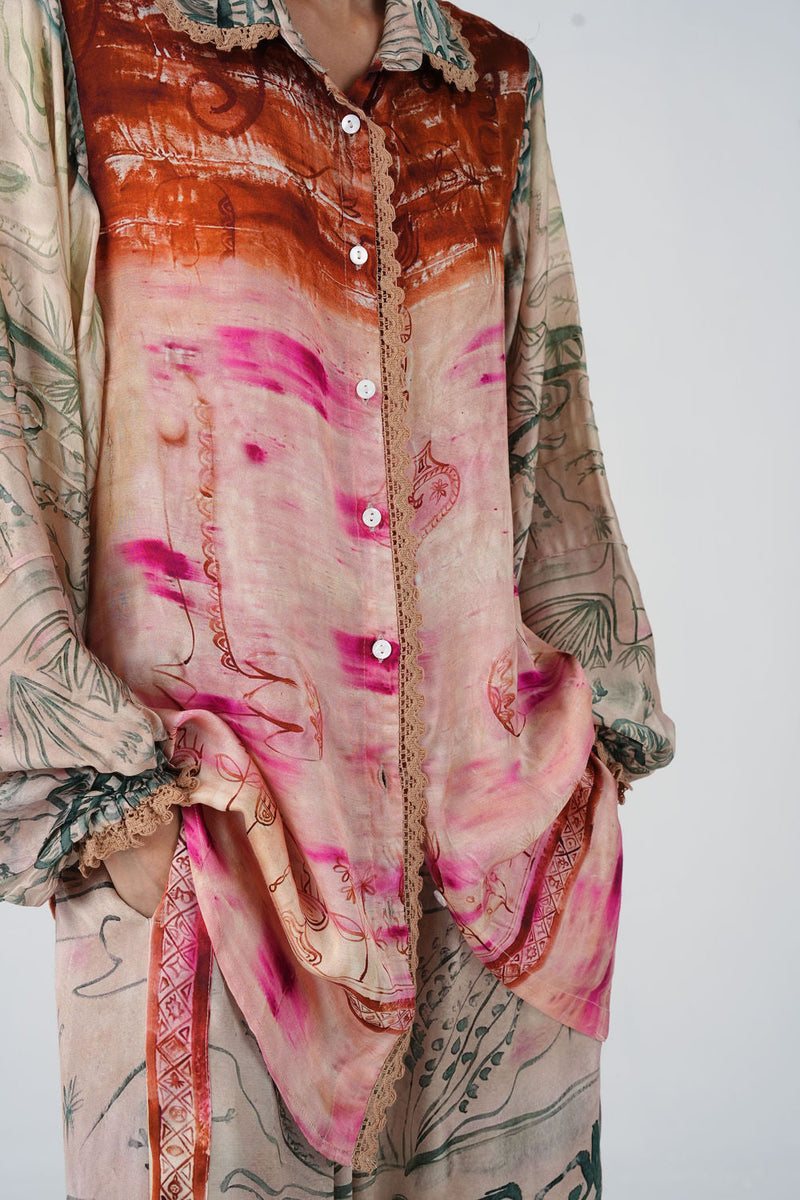Moira Shirt-Sai satin top/shirt by CORD in multi-color for women in Singapore