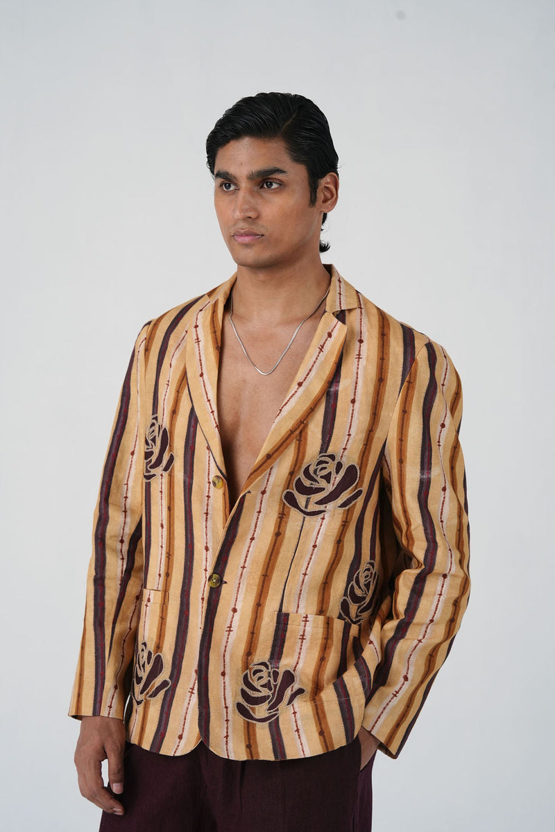 Odyssey Blazer-70'S Striper linen jacket by CORD MEN in multi-color for men in Singapore