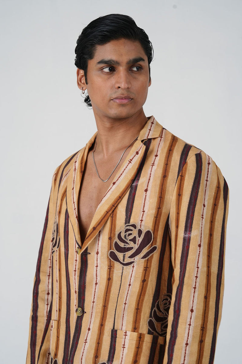 Odyssey Blazer-70'S Striper linen jacket by CORD MEN in multi-color for men in Singapore