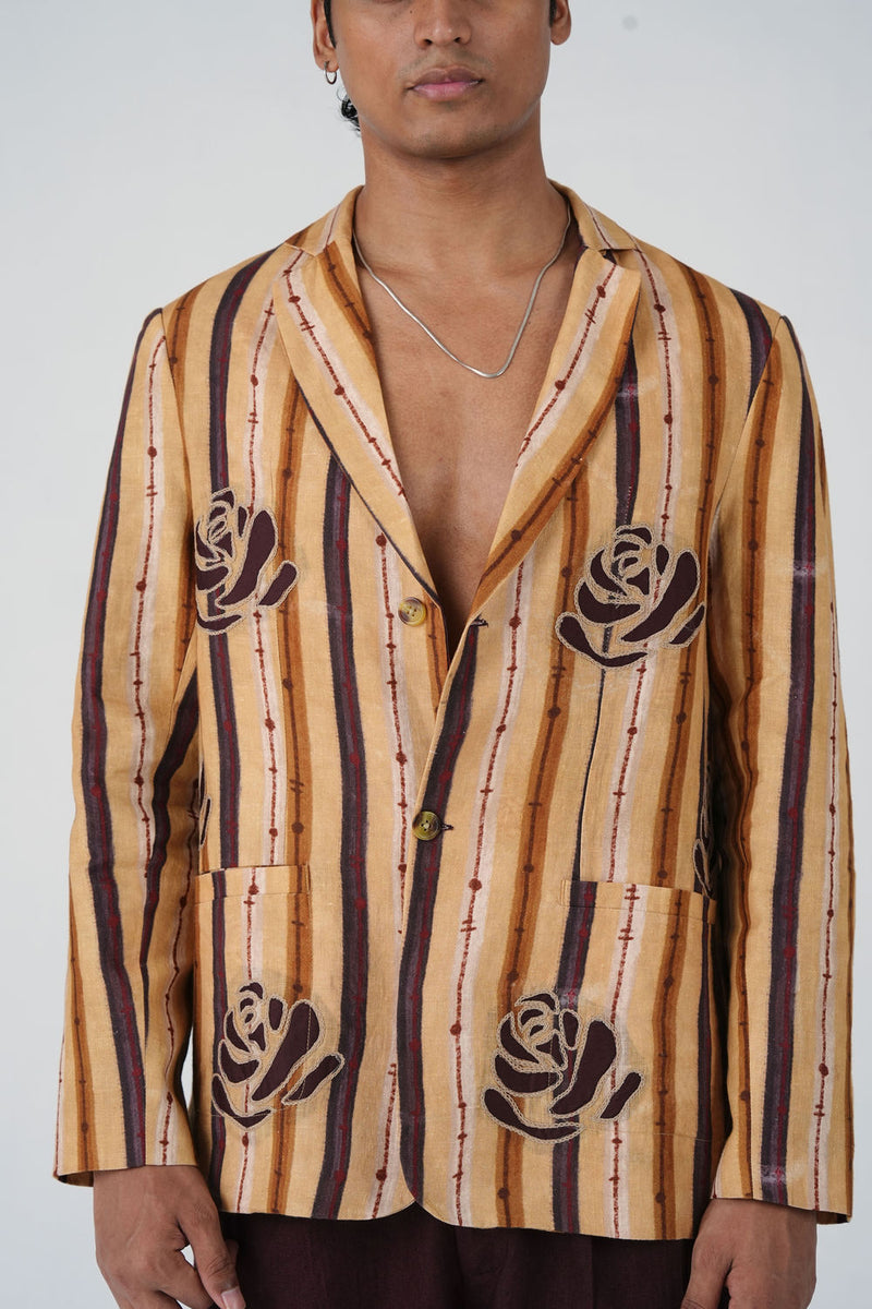 Odyssey Blazer-70'S Striper linen jacket by CORD MEN in multi-color for men in Singapore