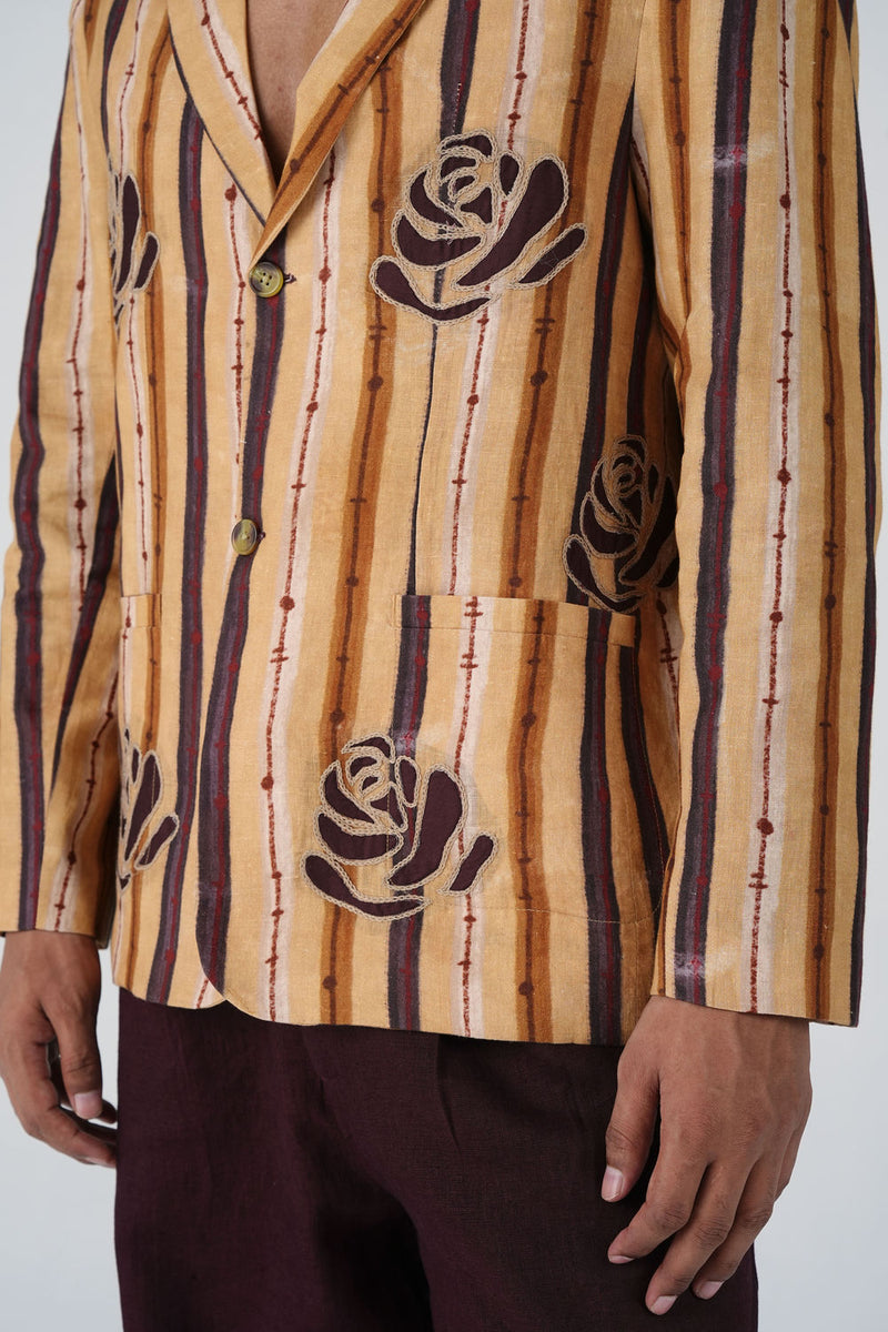 Odyssey Blazer-70'S Striper linen jacket by CORD MEN in multi-color for men in Singapore