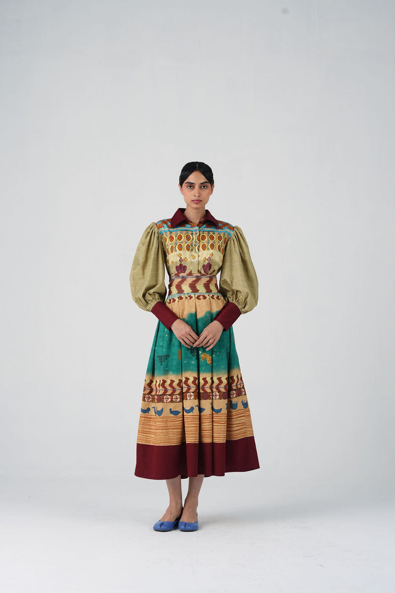Aida Dress-Fresco satin dress by CORD in multi-color for women in Singapore