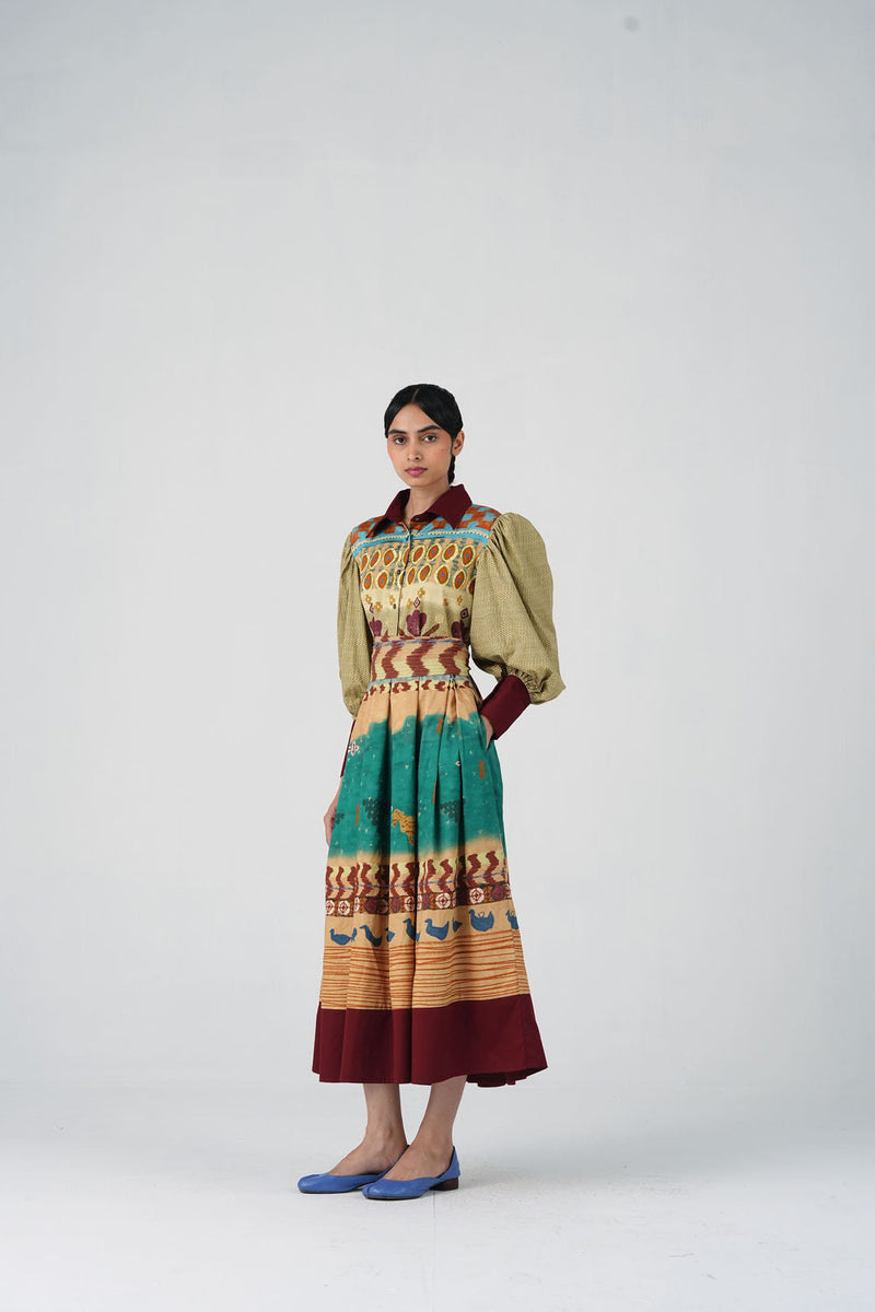 Aida Dress-Fresco satin dress by CORD in multi-color for women in Singapore