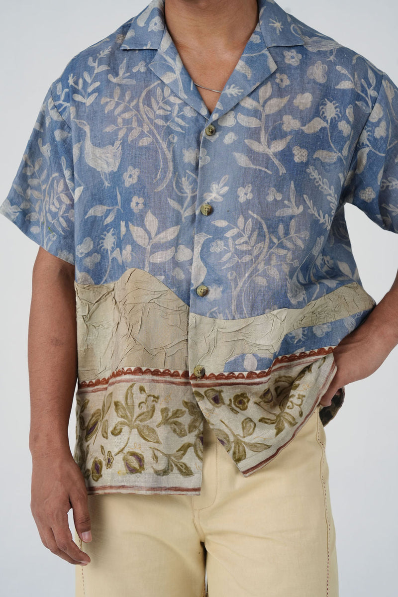 Unisex Shirt-Crumpled Wallpaper linen shirt by CORD MEN in multi-color for men in Singapore