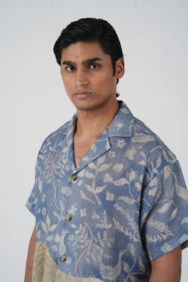 Unisex Shirt-Crumpled Wallpaper linen shirt by CORD MEN in multi-color for men in Singapore