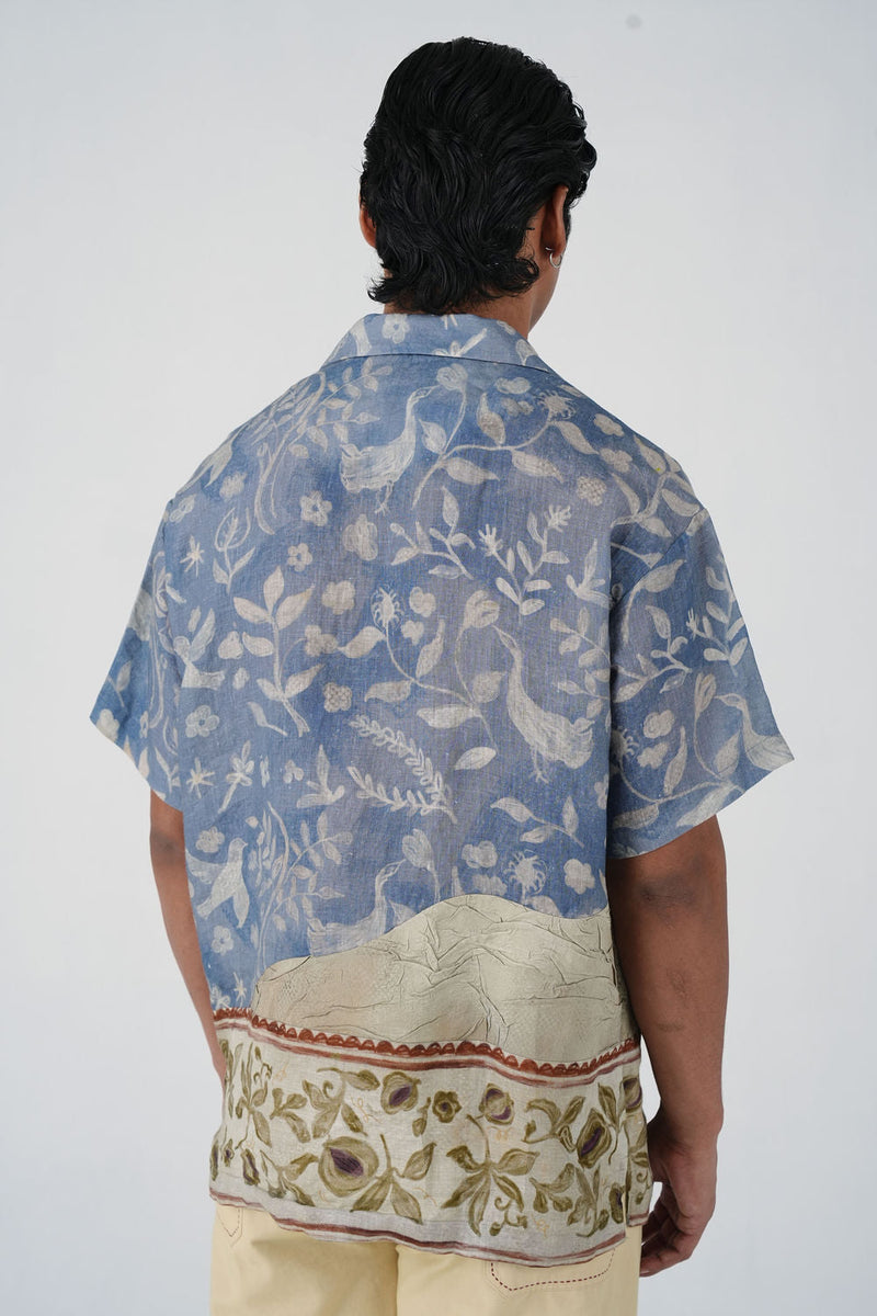 Unisex Shirt-Crumpled Wallpaper linen shirt by CORD MEN in multi-color for men in Singapore