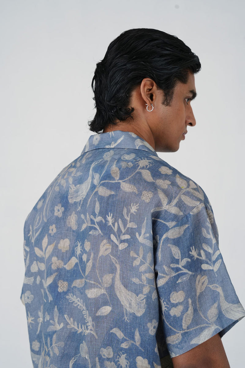 Unisex Shirt-Crumpled Wallpaper linen shirt by CORD MEN in multi-color for men in Singapore