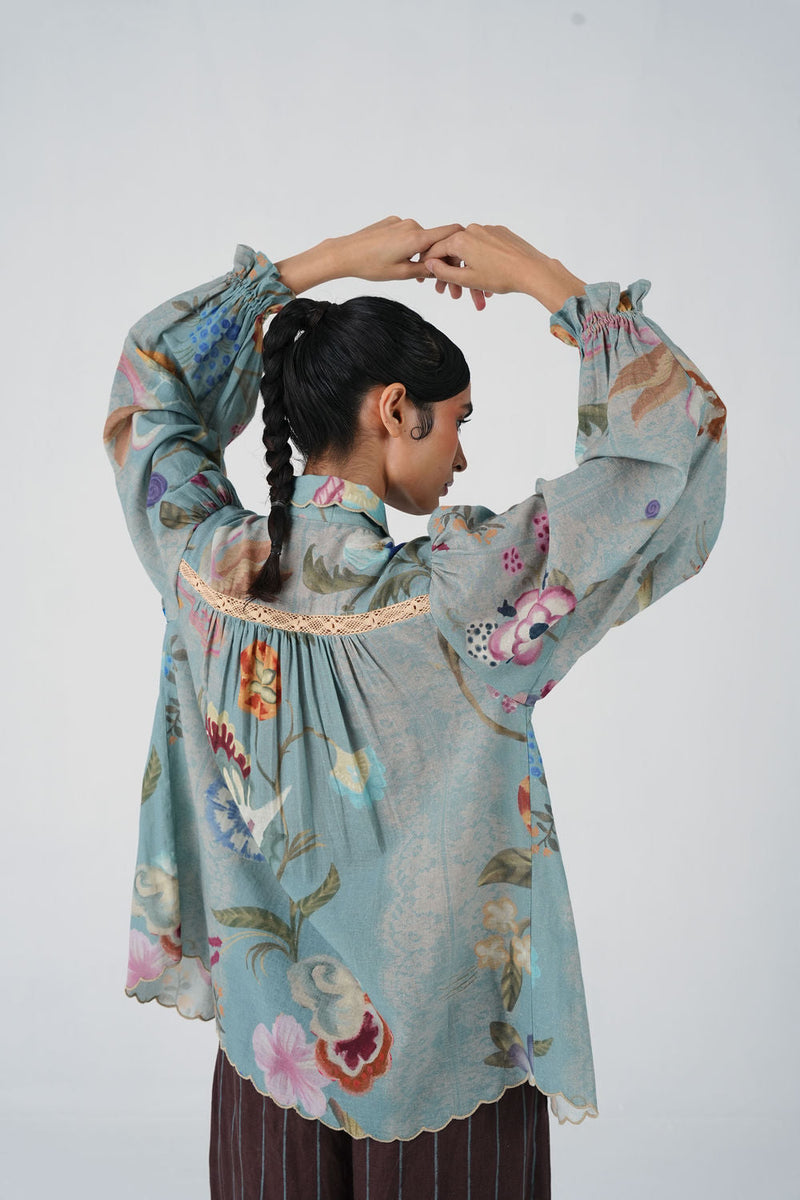 Judy Shirt-Blue Floret cotton top/shirt by CORD in multi-color for women in Singapore