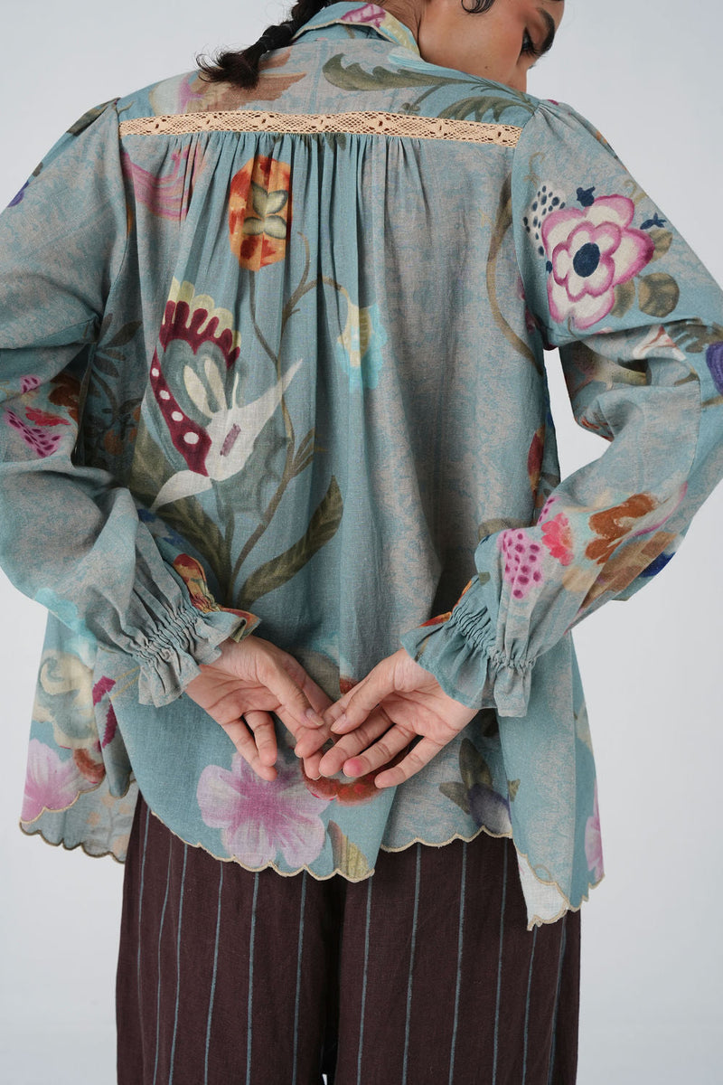 Judy Shirt-Blue Floret cotton top/shirt by CORD in multi-color for women in Singapore