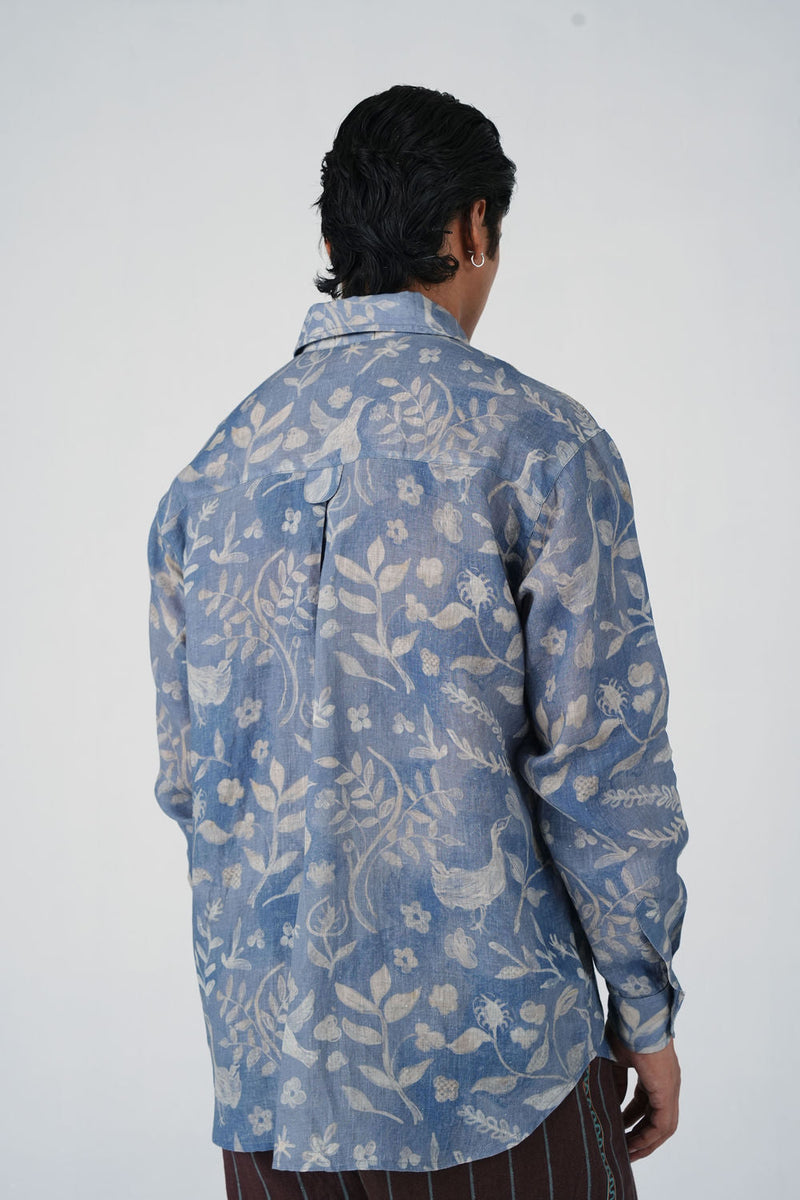 Hop Shirt-Crumpled Wallpaper linen shirt by CORD MEN in multi-color for men in Singapore