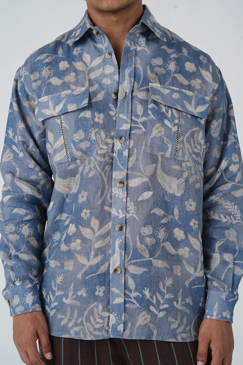 Hop Shirt-Crumpled Wallpaper linen shirt by CORD MEN in multi-color for men in Singapore