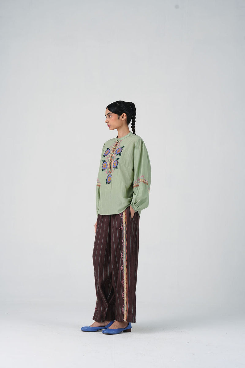 Jane Set-Blue Marigold cotton silk, linen co-ord set by CORD in multi-color for women in Singapore