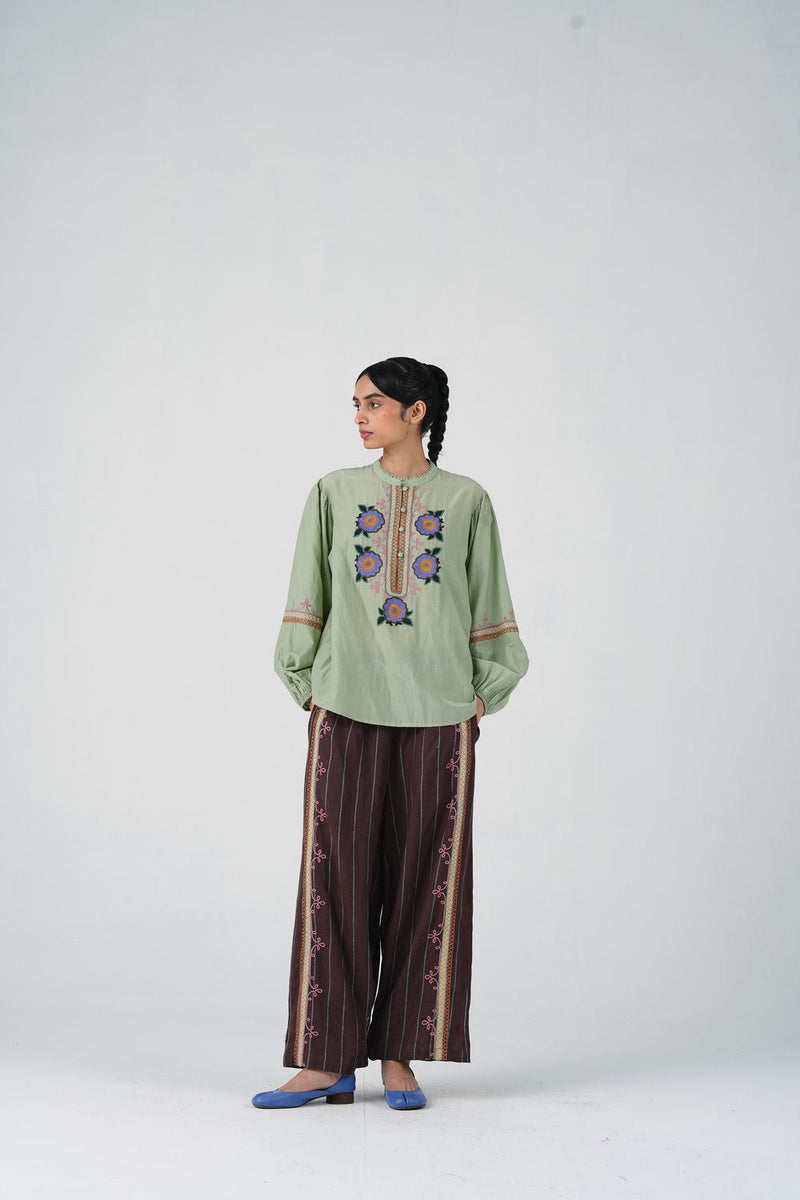 Jane Set-Blue Marigold cotton silk, linen co-ord set by CORD in multi-color for women in Singapore