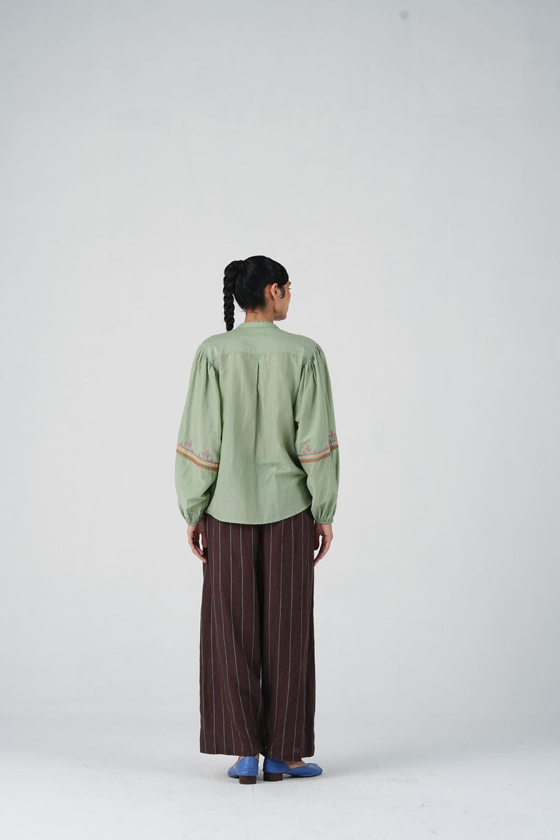 Jane Set-Blue Marigold cotton silk, linen co-ord set by CORD in multi-color for women in Singapore