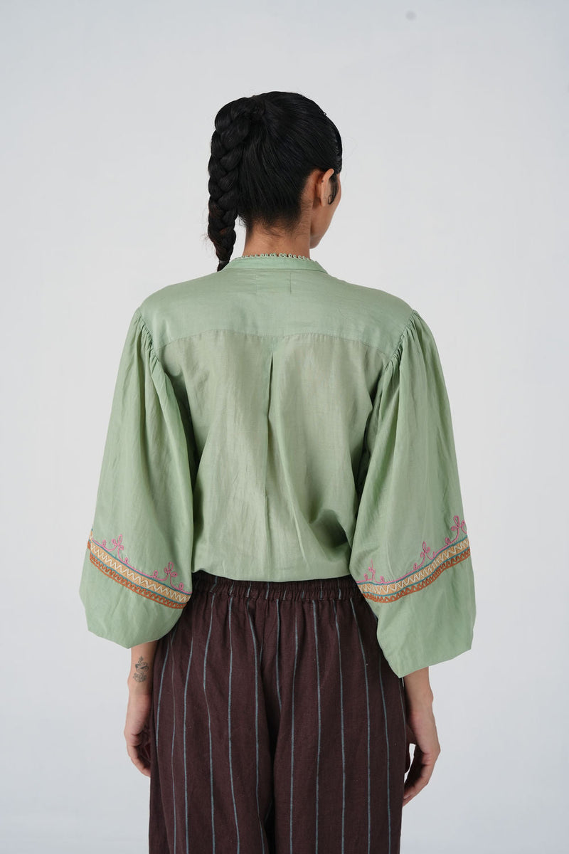 Jane Top-Blue Marigold cotton silk top and shirts by CORD in multi-color for women in Singapore