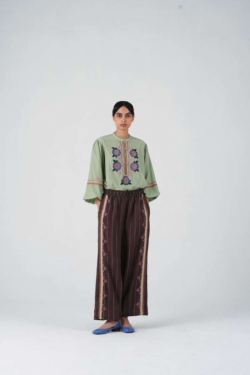 Jane Set-Blue Marigold cotton silk, linen co-ord set by CORD in multi-color for women in Singapore