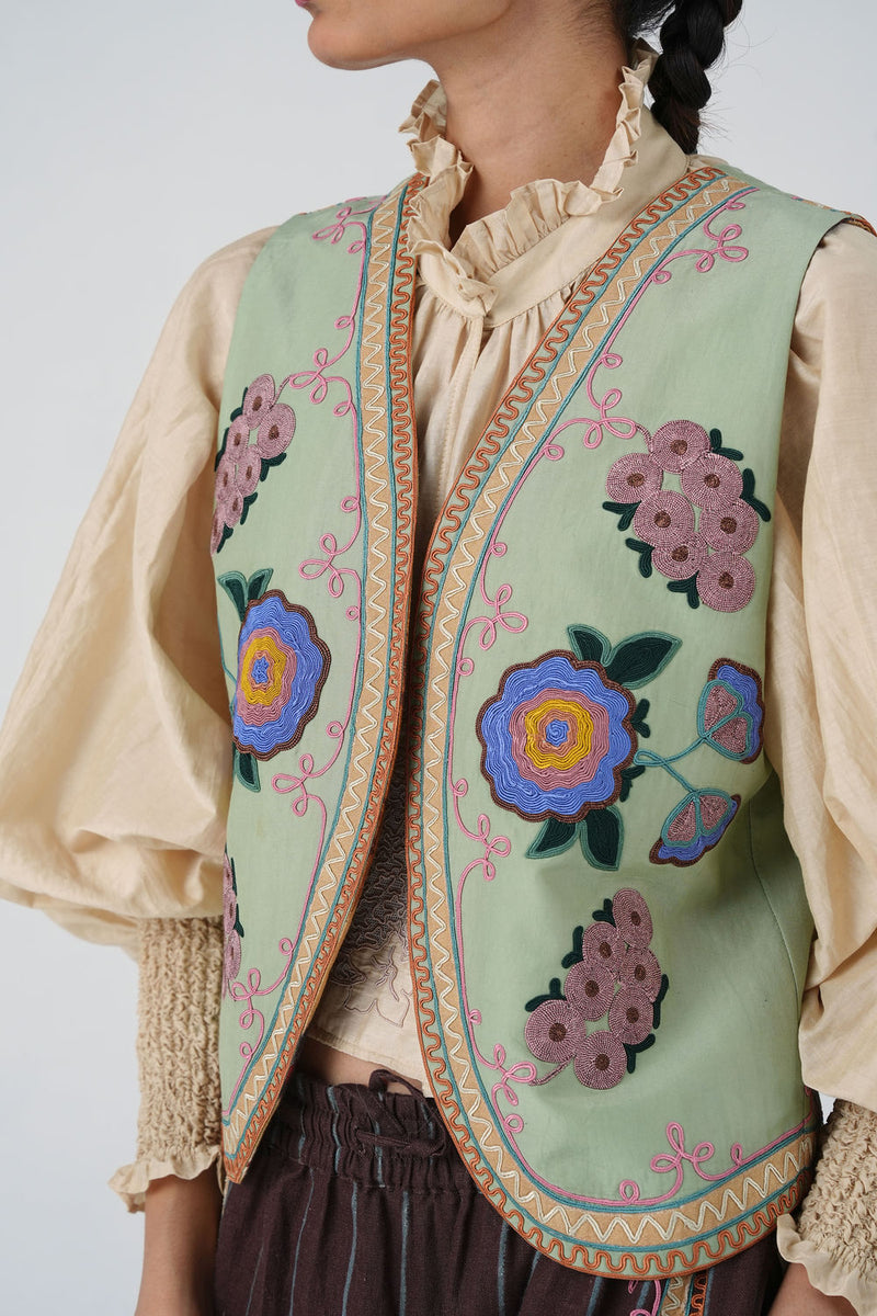 Ira Gillet-Blue Marigold cotton silk jacket/overlay by CORD in multi-color for women in Singapore