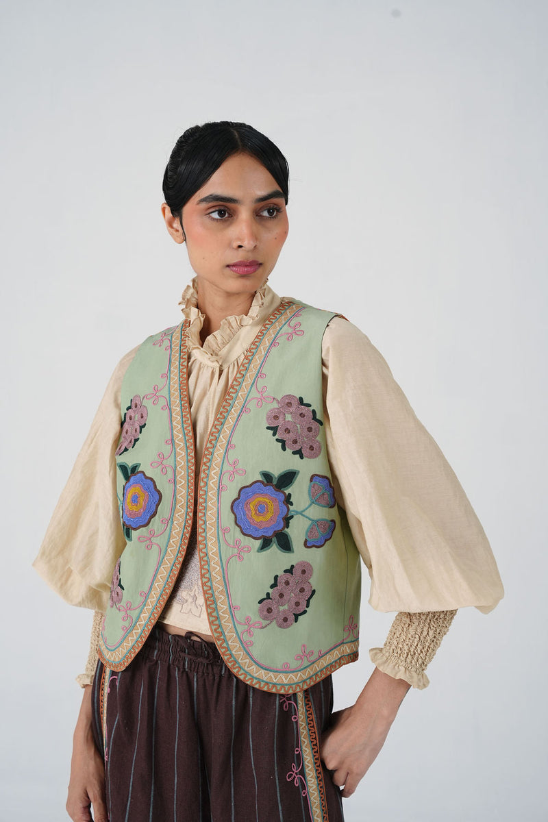 Ira Gillet-Blue Marigold cotton silk jacket/overlay by CORD in multi-color for women in Singapore