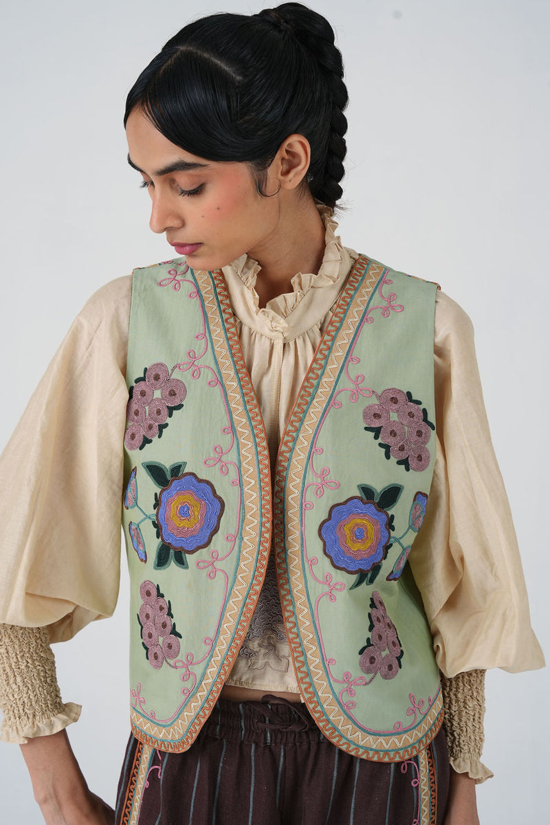 Ira Gillet-Blue Marigold cotton silk jacket/overlay by CORD in multi-color for women in Singapore