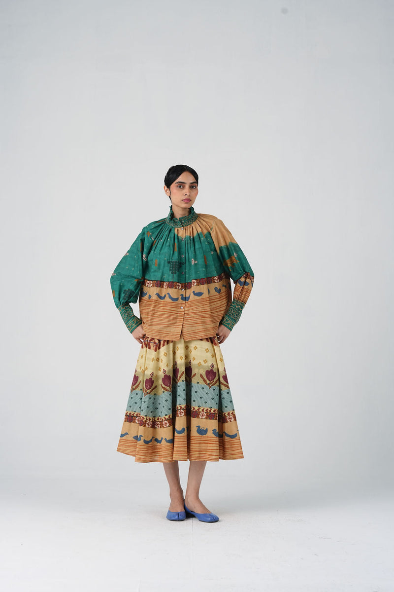Farmer Set-Fresco cotton silk co-ord set by CORD in multi-color for women in Singapore