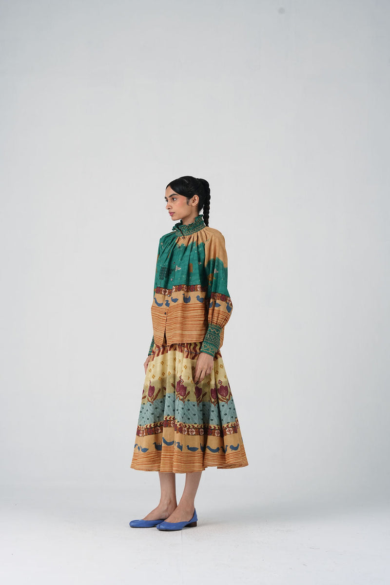 Farmer Set-Fresco cotton silk co-ord set by CORD in multi-color for women in Singapore