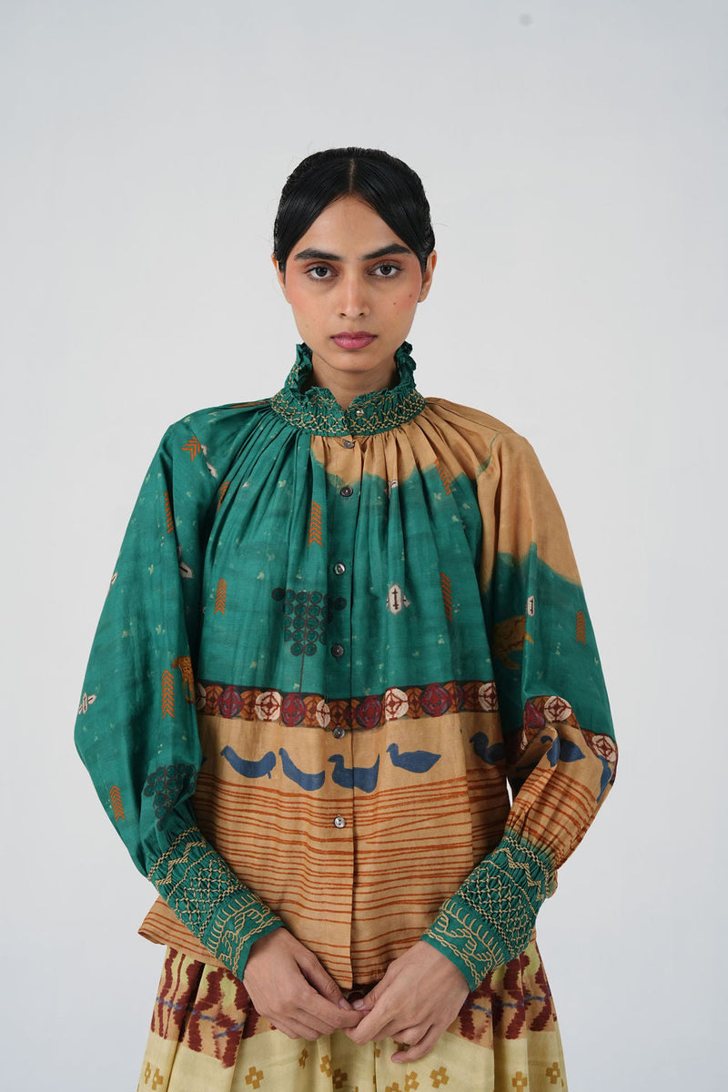 Farmer Top-Fresco cotton silk top and shirts by CORD in multi-color for women in Singapore