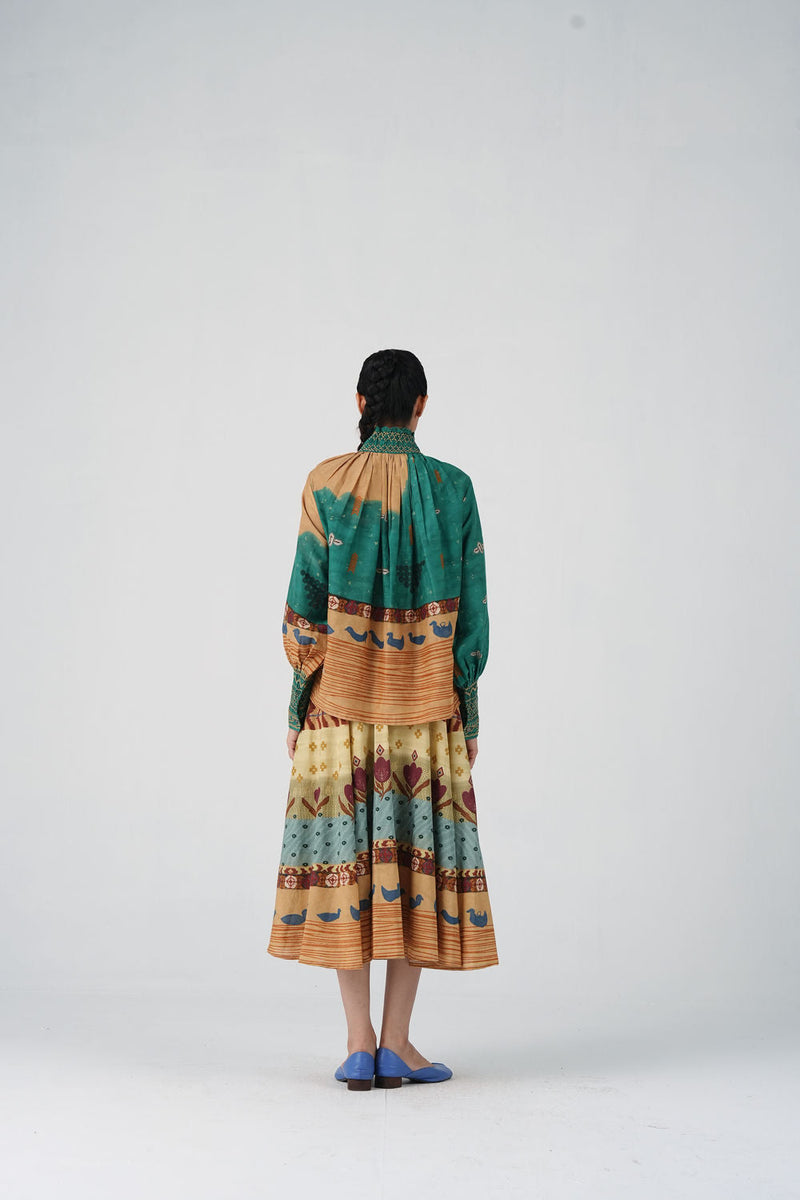 Farmer Set-Fresco cotton silk co-ord set by CORD in multi-color for women in Singapore
