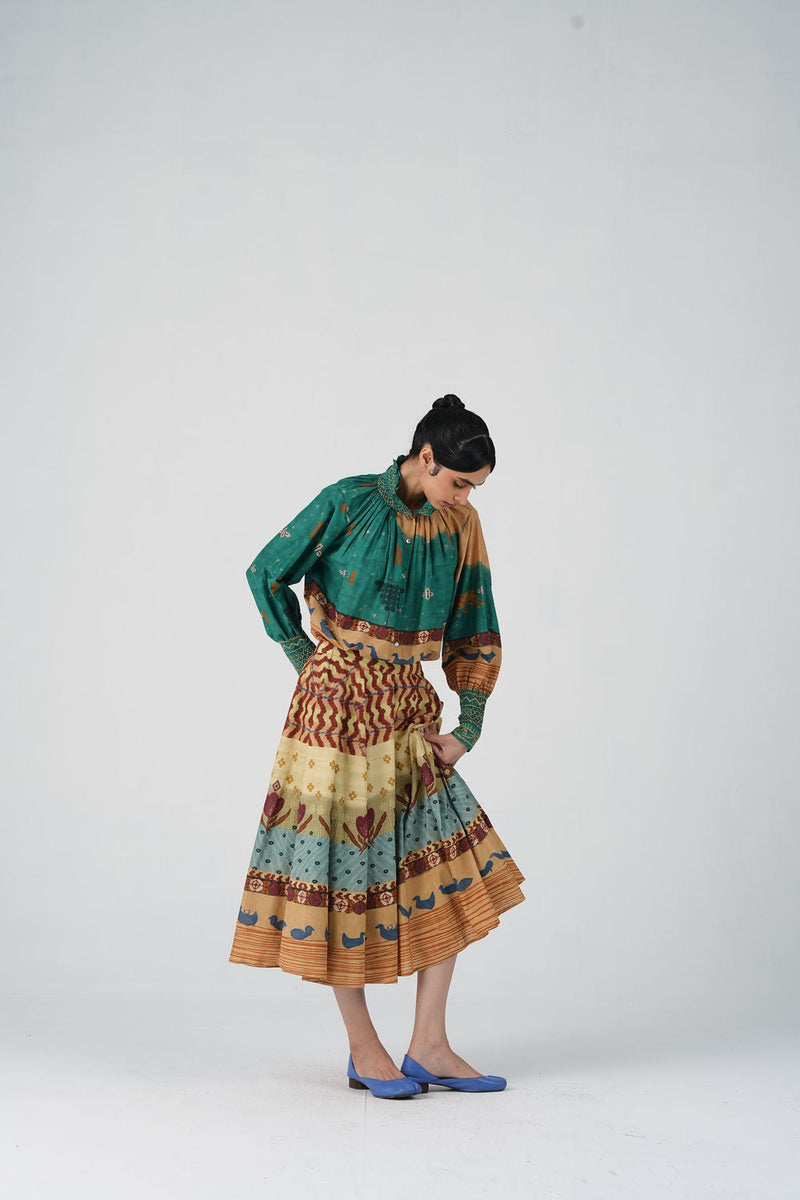 Farmer Set-Fresco cotton silk co-ord set by CORD in multi-color for women in Singapore