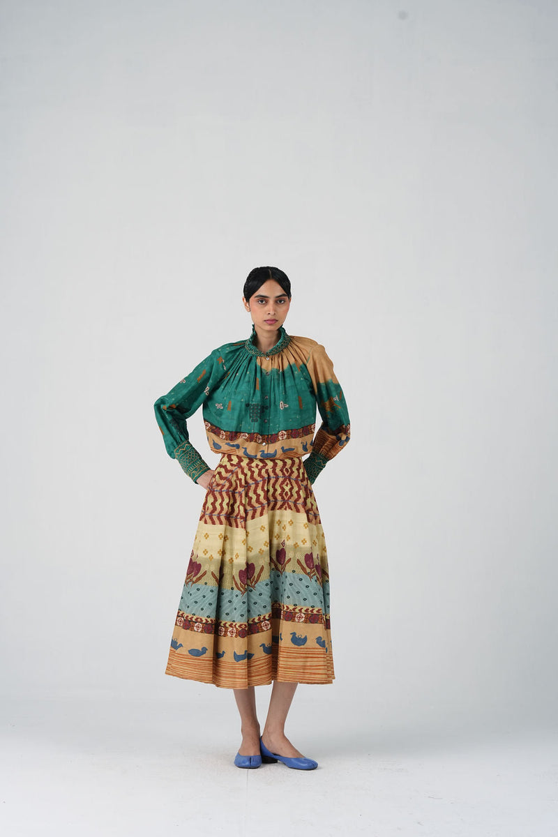 Farmer Set-Fresco cotton silk co-ord set by CORD in multi-color for women in Singapore
