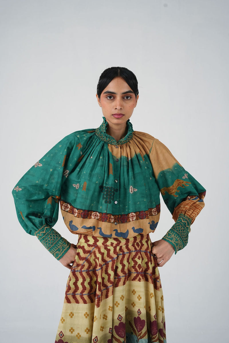 Farmer Top-Fresco cotton silk top and shirts by CORD in multi-color for women in Singapore