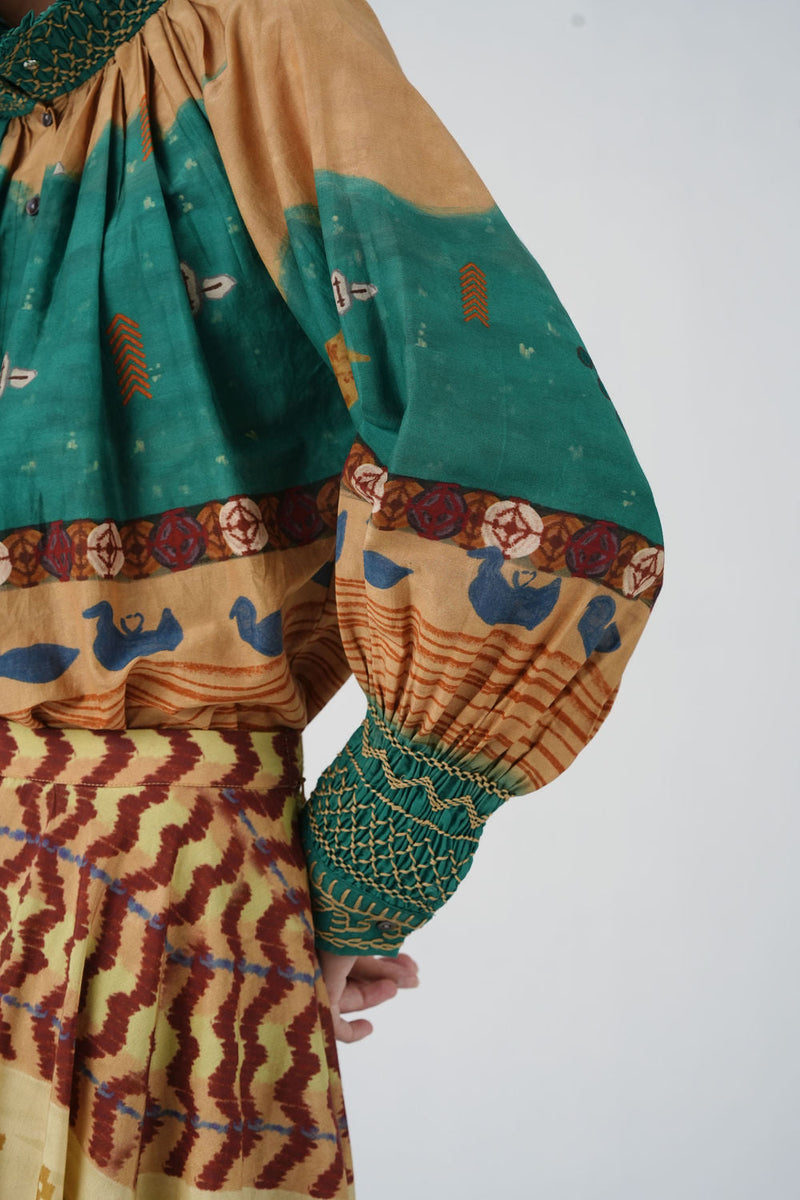 Farmer Top-Fresco cotton silk top and shirts by CORD in multi-color for women in Singapore