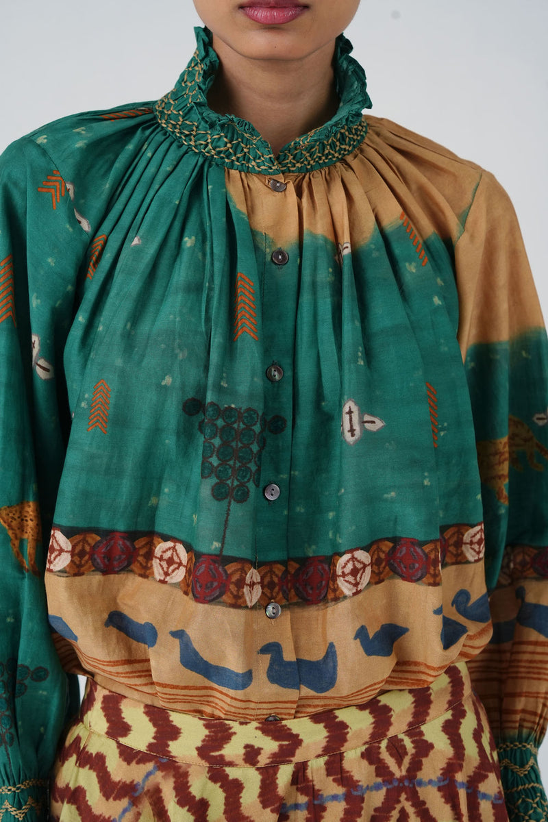 Farmer Top-Fresco cotton silk top and shirts by CORD in multi-color for women in Singapore