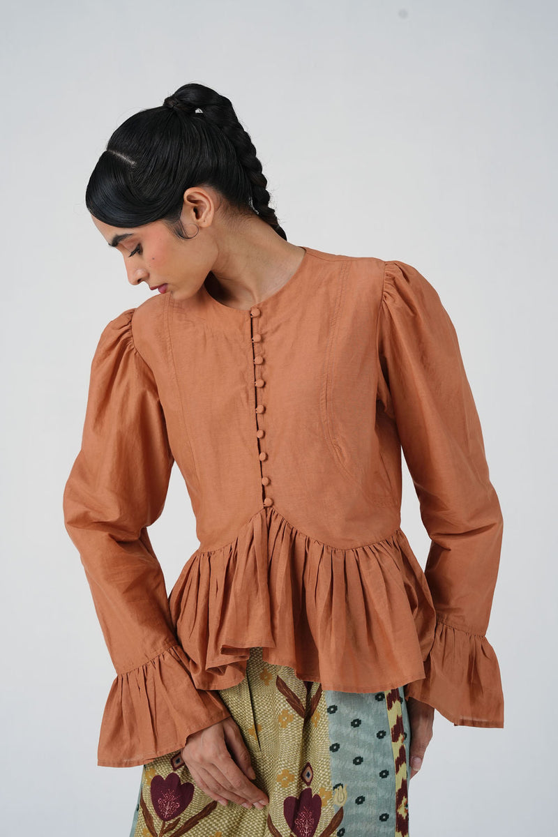 Jae Top-Coral cotton silk top and shirts by CORD in multi-color for women in Singapore