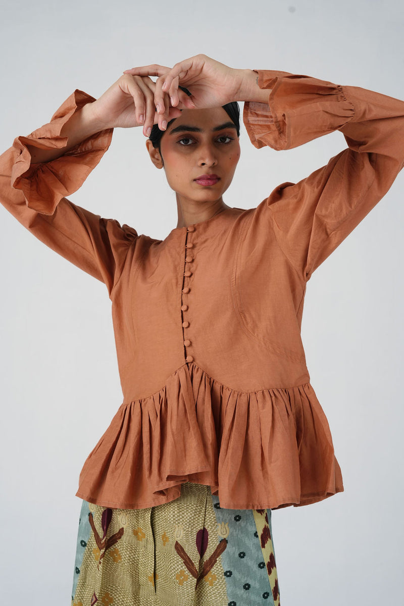 Jae Top-Coral cotton silk top and shirts by CORD in multi-color for women in Singapore